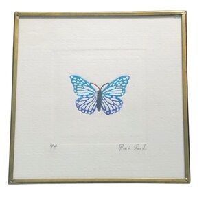 Miniature Blue & Purple Butterfly Print Drawing Wall Art